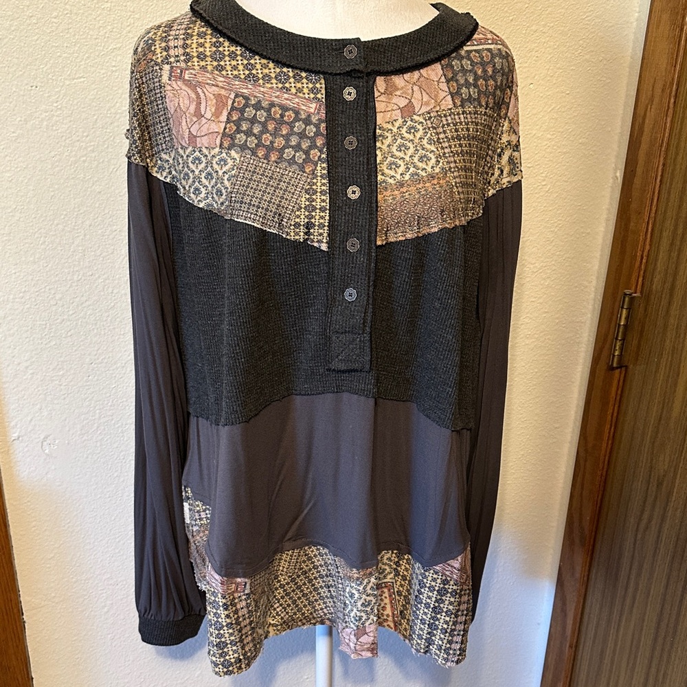 Pol Nwot Multicolor Patchwork Button Down Shirt - image 1